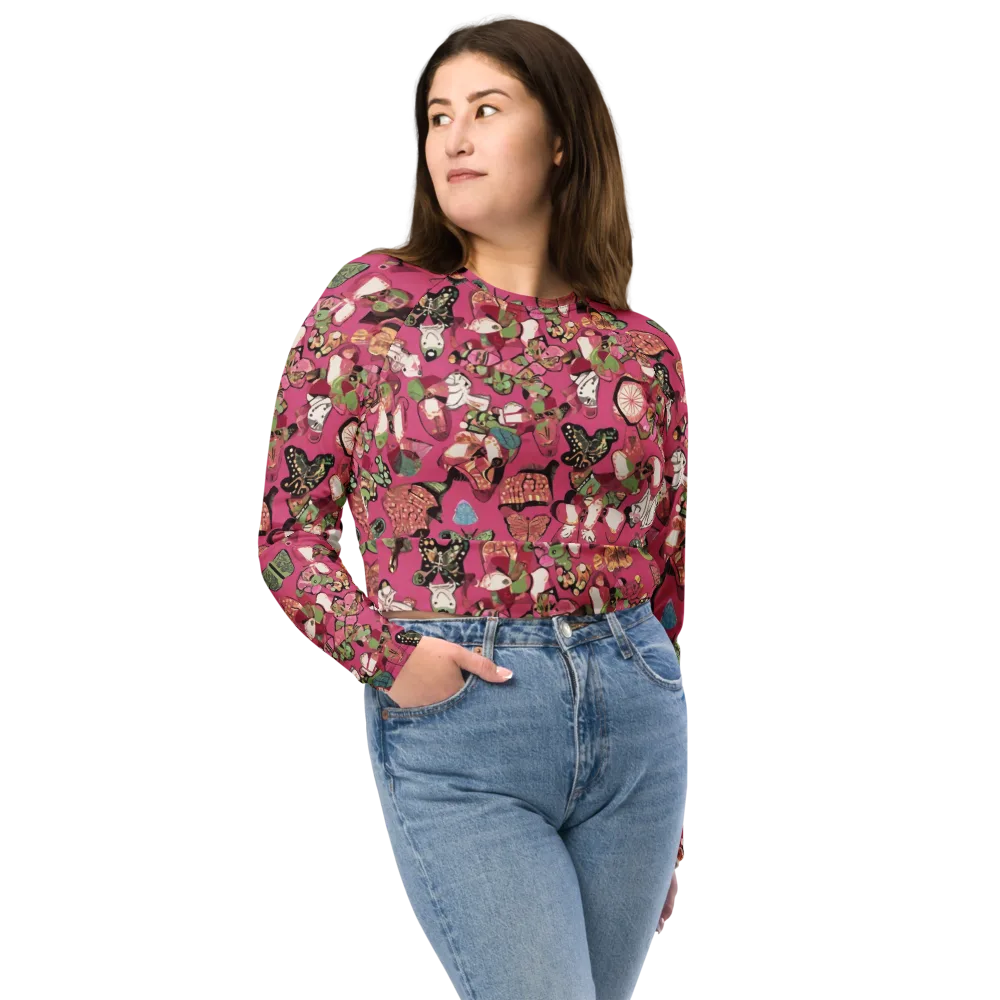 Rosebud Menagerie on Long Sleeve Crop Top — Front