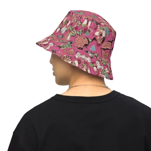 Rosebud Menagerie on a Reversible Bucket Hat