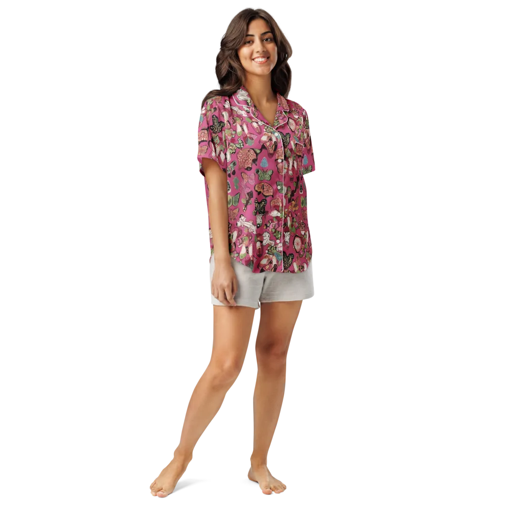 Rosebud Menagerie on Women's Short Sleeve Pajama Top — Front