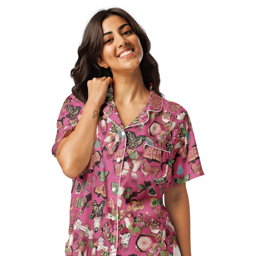 Rosebud Menagerie on Women's Short Sleeve Pajama Top — Front