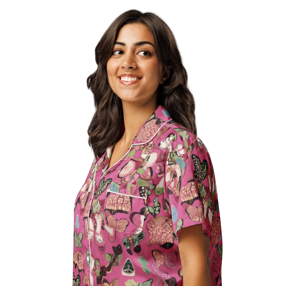 Rosebud Menagerie on Women's Short Sleeve Pajama Top — Left Front