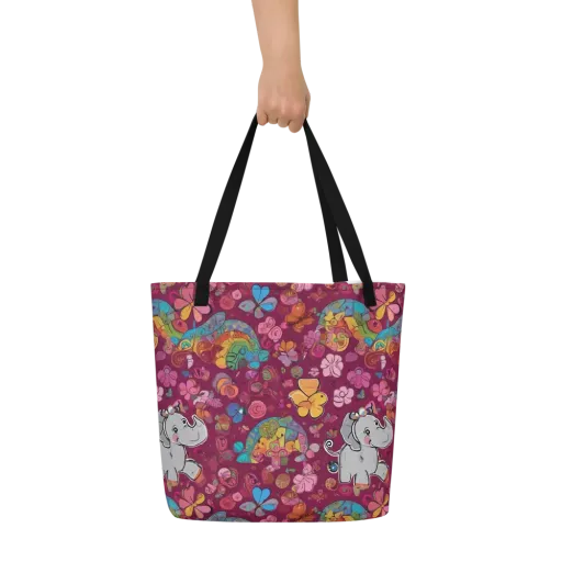 Kaleidoscope Safari on a Large Tote Bag W/ Pocket