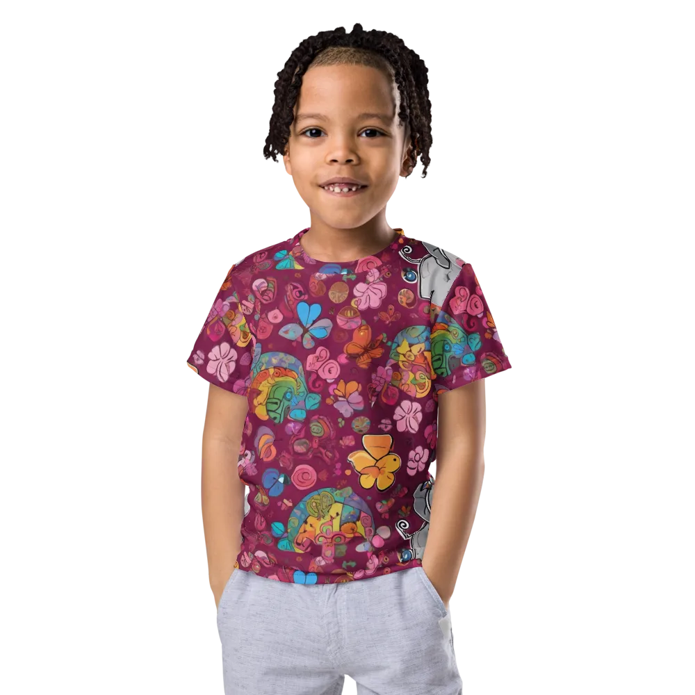 Kaleidoscope Safari on Kids Crew Neck T-Shirt — Front