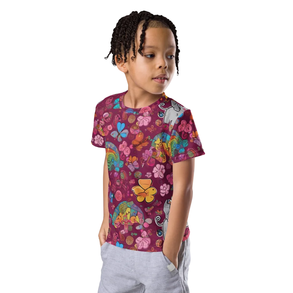 Kaleidoscope Safari on Kids Crew Neck T-Shirt — Left Front