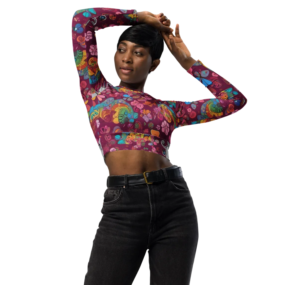 Kaleidoscope Safari on Long Sleeve Crop Top — Front