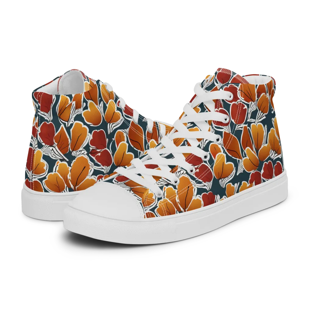 Ink-bloom Heatwave on Men's High Top Canvas Shoes — Left