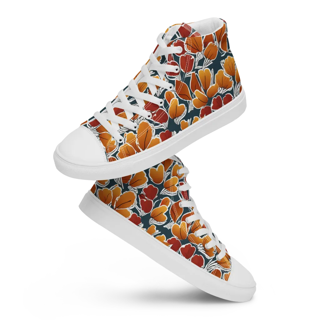 Ink-bloom Heatwave on Men's High Top Canvas Shoes — Front