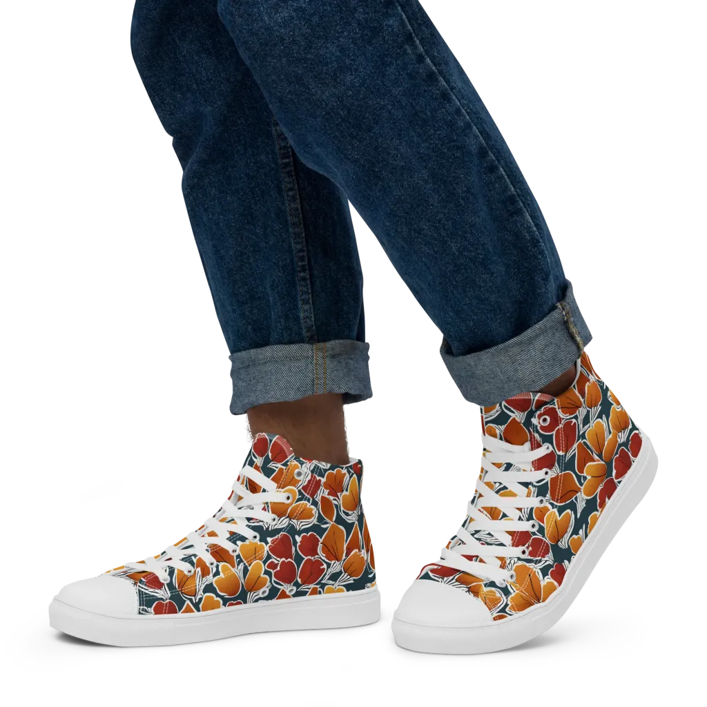 Ink-bloom Heatwave on Men's High Top Canvas Shoes — Left