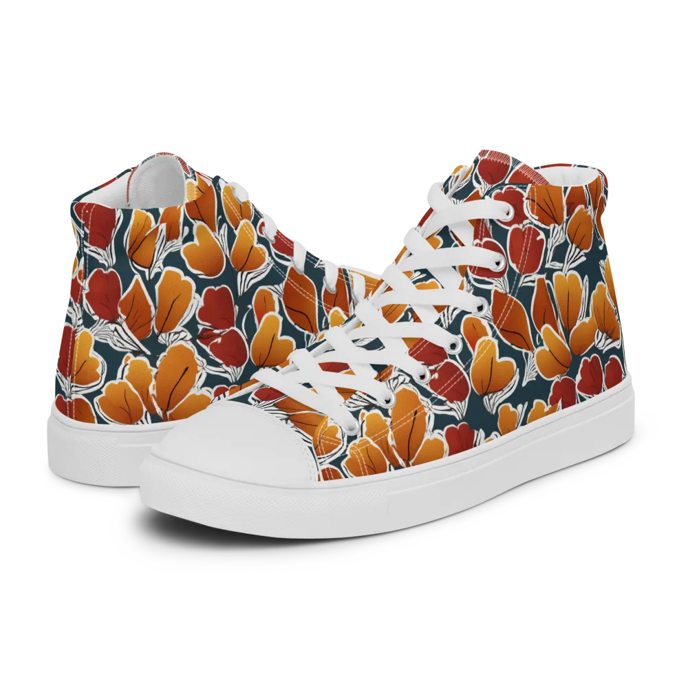 Ink-bloom Heatwave on Women's High Top Canvas Shoes — Left
