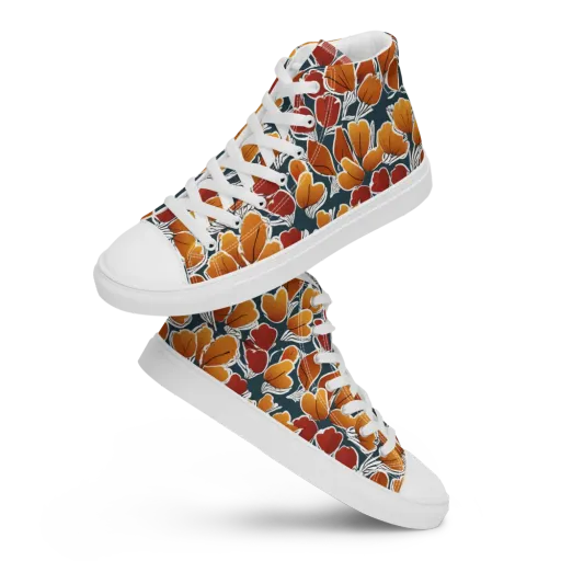 Ink-bloom Heatwave on a Women's High Top Canvas Shoes