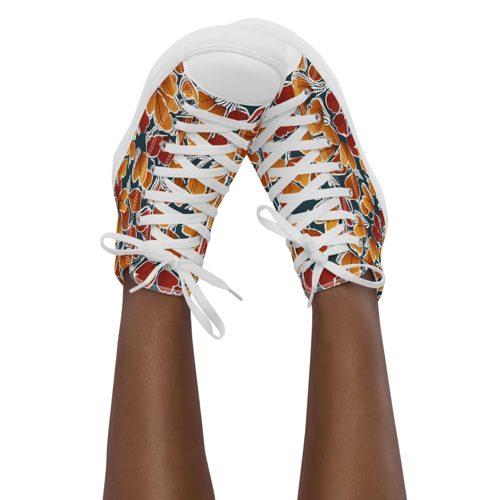 Ink-bloom Heatwave on Women's High Top Canvas Shoes — Front