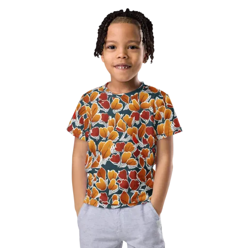 Ink-bloom Heatwave on a Kids Crew Neck T-Shirt