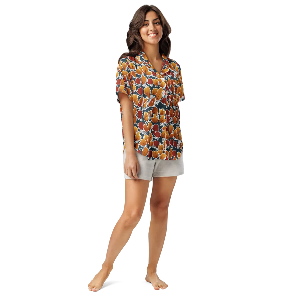 Ink-bloom Heatwave on Women's Short Sleeve Pajama Top — Front
