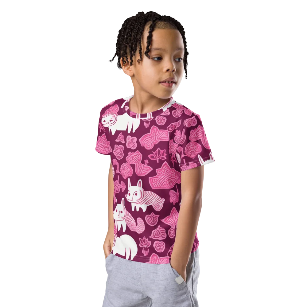 Pink Arcade on Kids Crew Neck T-Shirt — Left Front