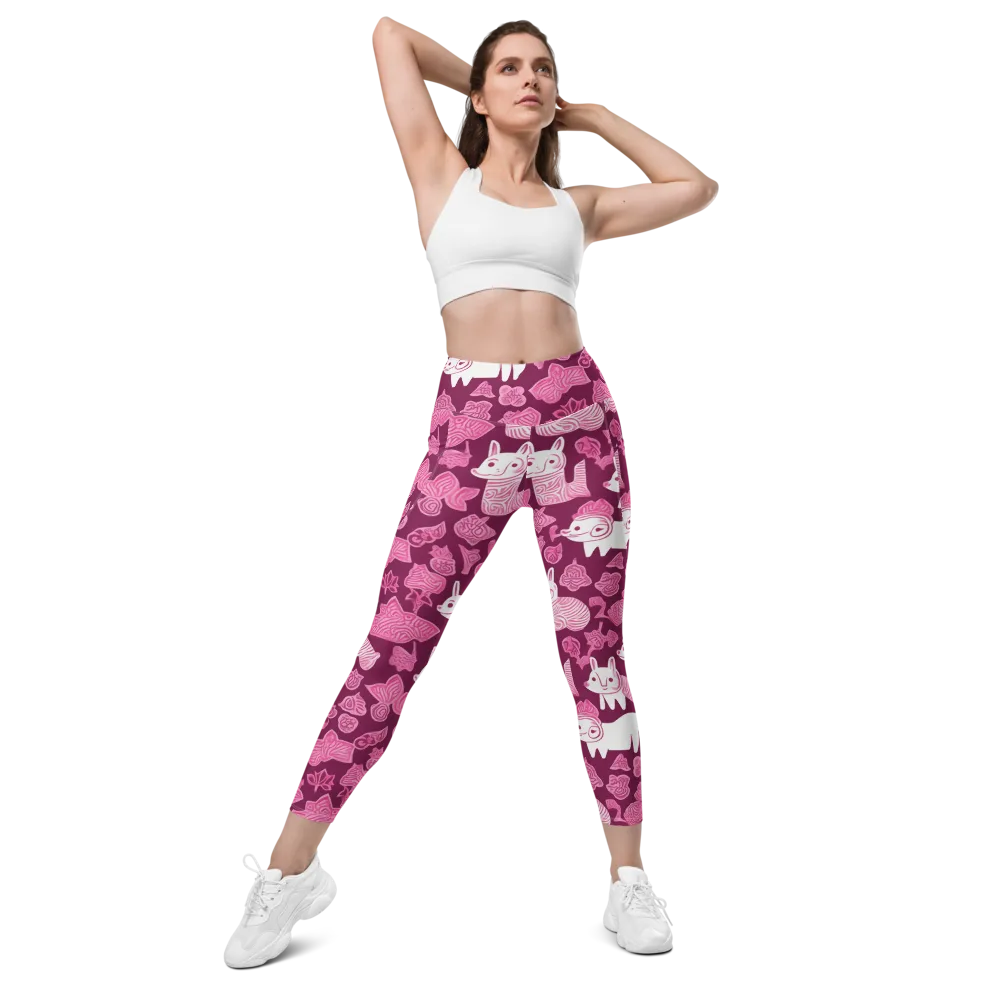 Pink Arcade on Leggings with Pockets — Front