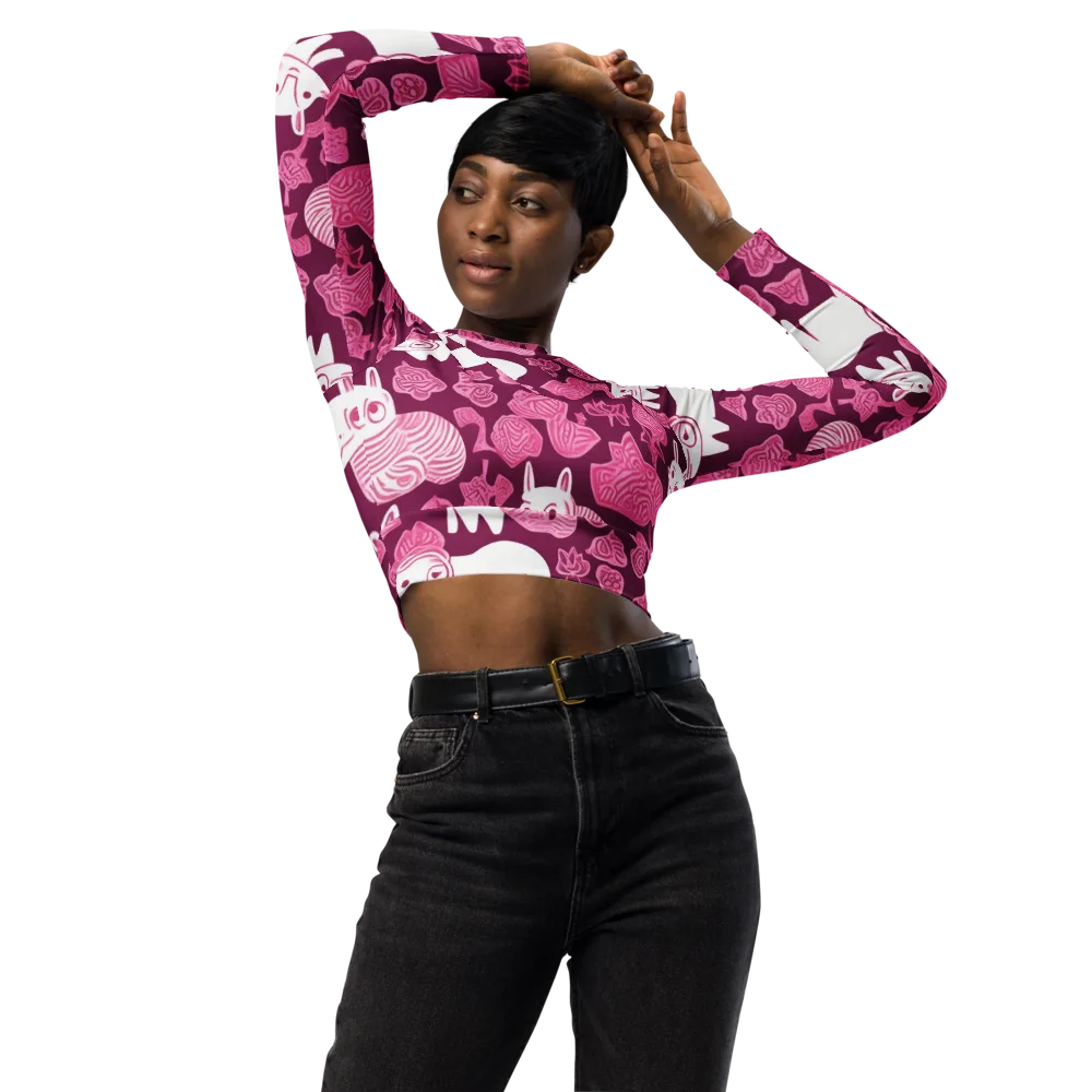 Pink Arcade on Long Sleeve Crop Top — Front