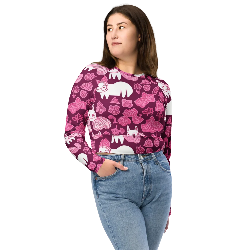 Pink Arcade on Long Sleeve Crop Top — Front