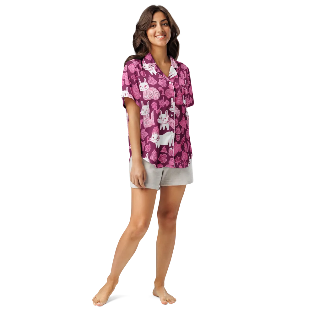 Pink Arcade on Women's Short Sleeve Pajama Top — Front