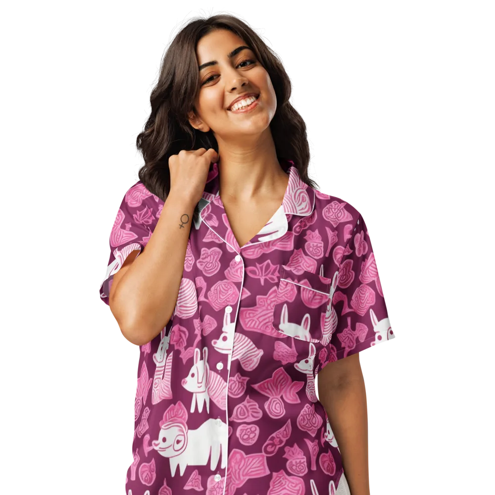 Pink Arcade on Women's Short Sleeve Pajama Top — Front