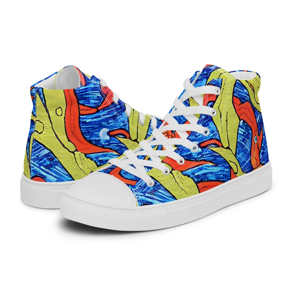 Barbier's Wave on Men's High Top Canvas Shoes — Left
