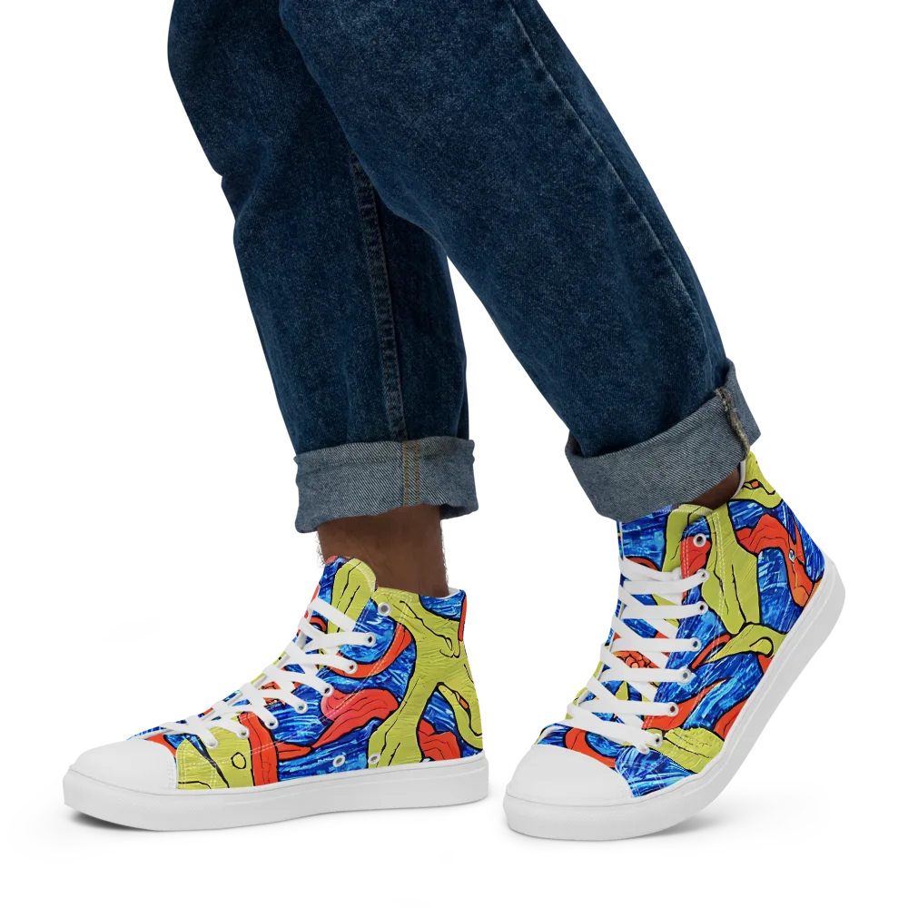 Barbier's Wave on Men's High Top Canvas Shoes — Left