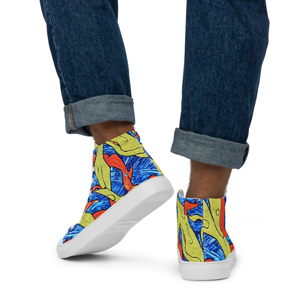 Barbier's Wave on Men's High Top Canvas Shoes — Back