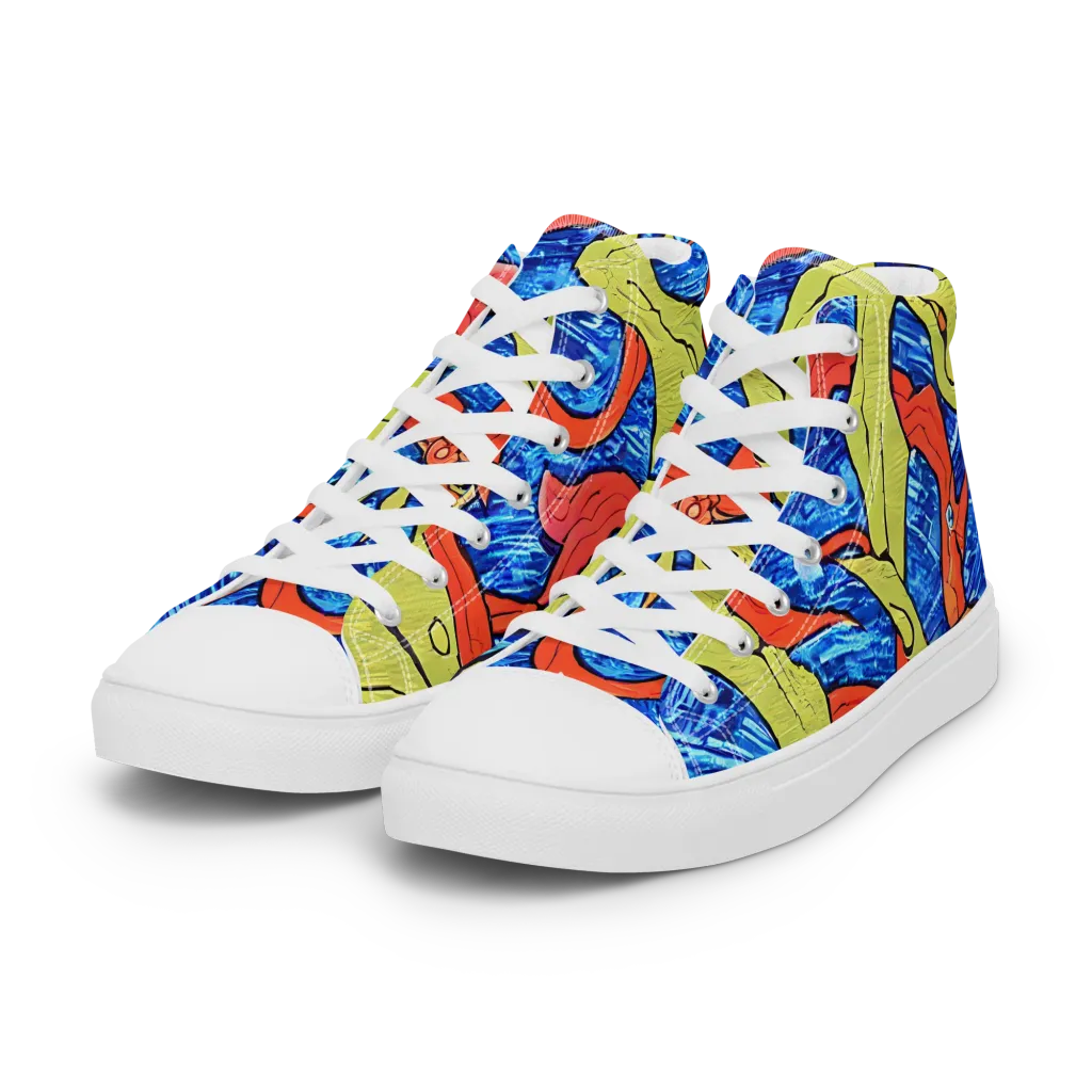 Barbier's Wave on Women's High Top Canvas Shoes — Left Front