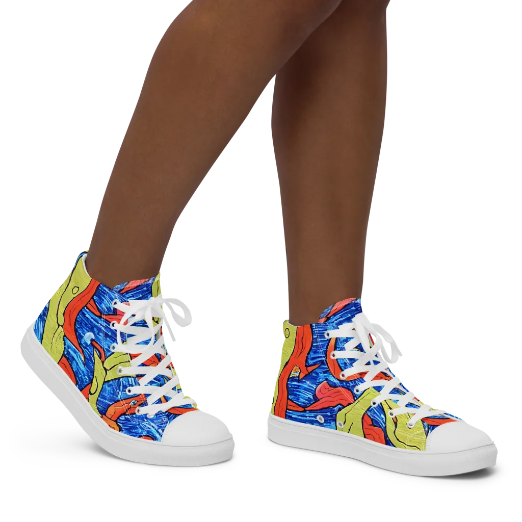 Barbier's Wave on Women's High Top Canvas Shoes — Right