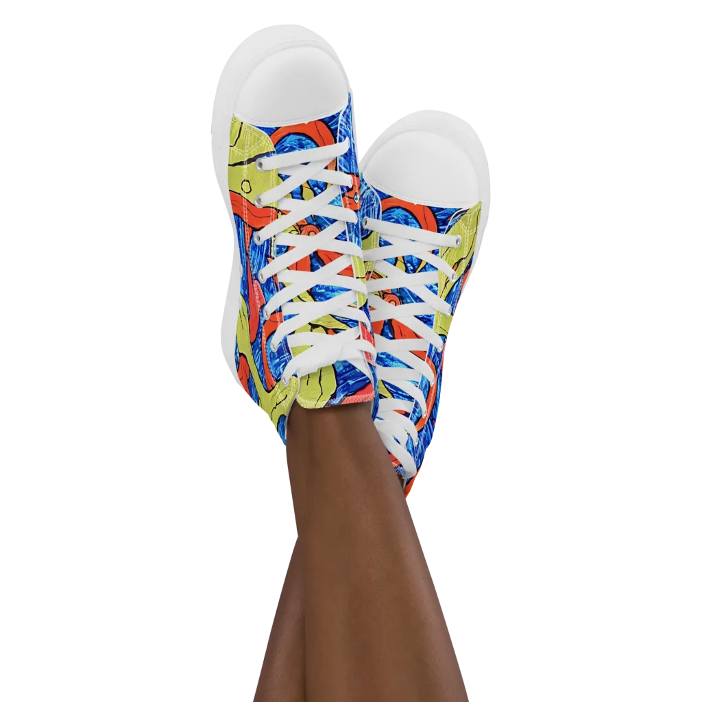 Barbier's Wave on Women's High Top Canvas Shoes — Front