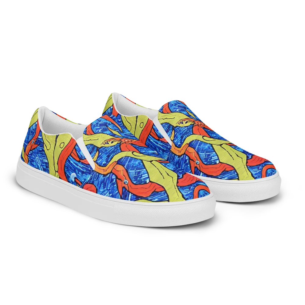 Barbier's Wave on Men's Slip-On Canvas Shoes — Right Front