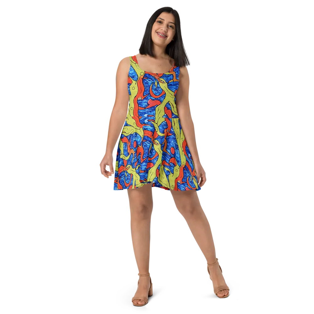 Barbier's Wave on Skater Dress — Front