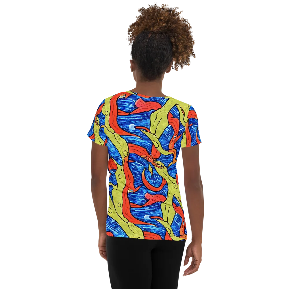 Barbier's Wave on Women's Athletic T-Shirt — Back