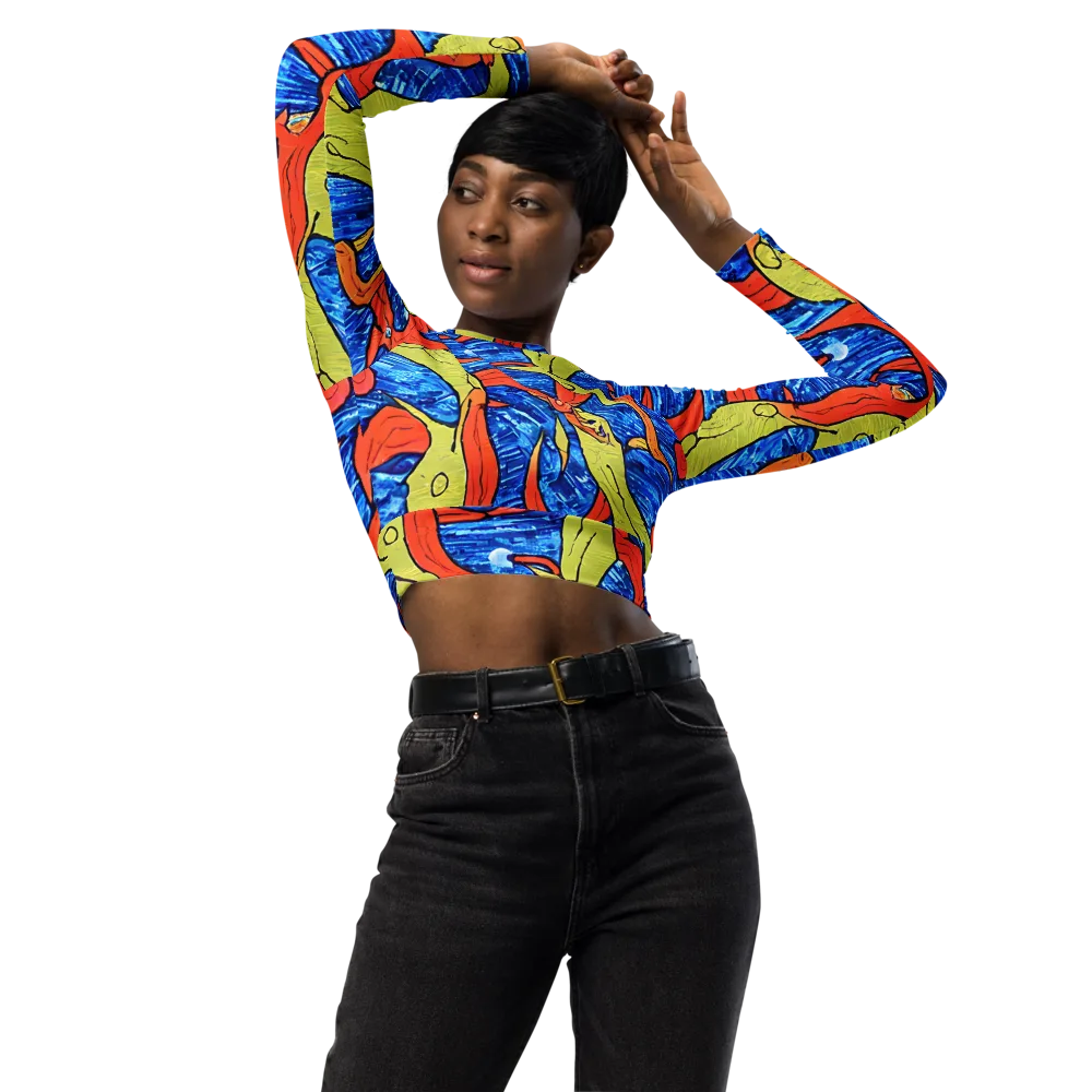 Barbier's Wave on Long Sleeve Crop Top — Front
