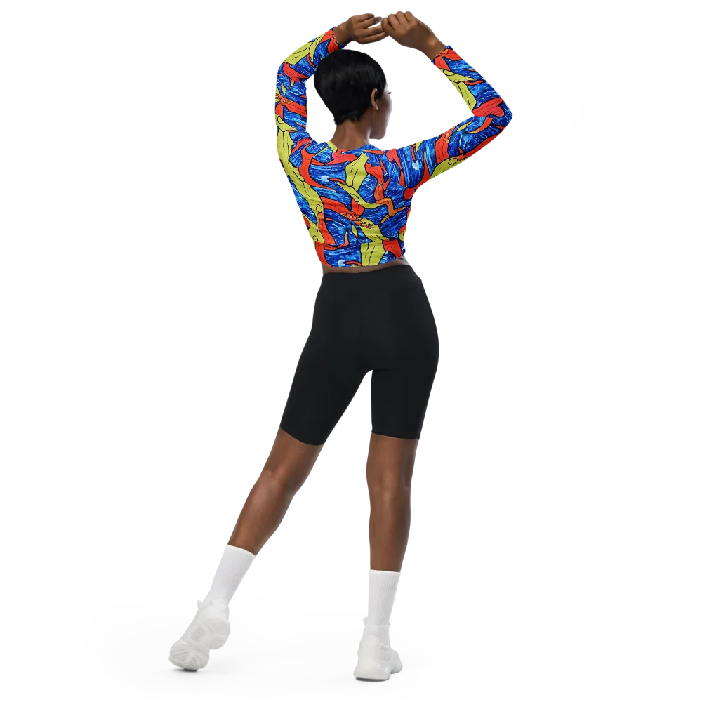 Barbier's Wave on Long Sleeve Crop Top — Back