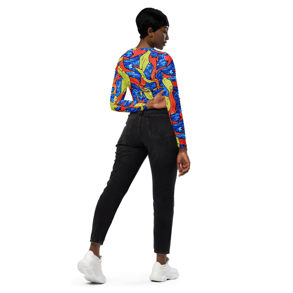 Barbier's Wave on Long Sleeve Crop Top — Right Back