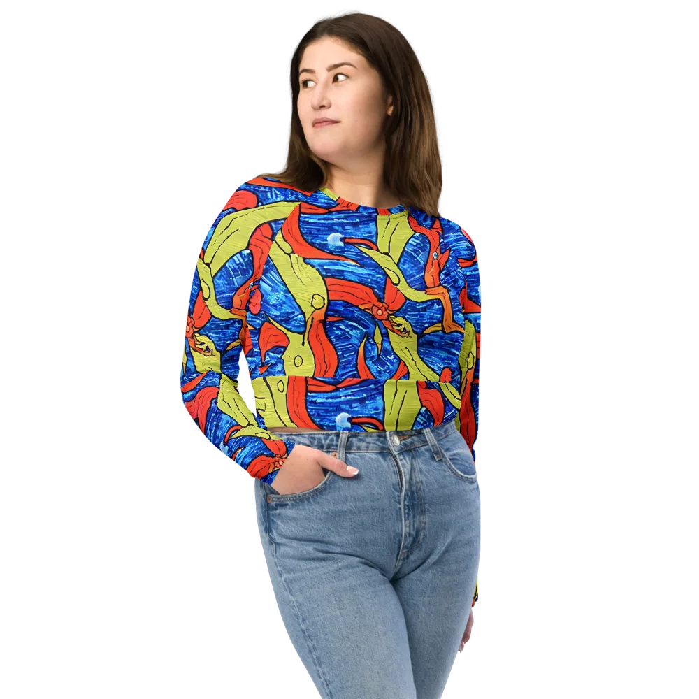 Barbier's Wave on Long Sleeve Crop Top — Front