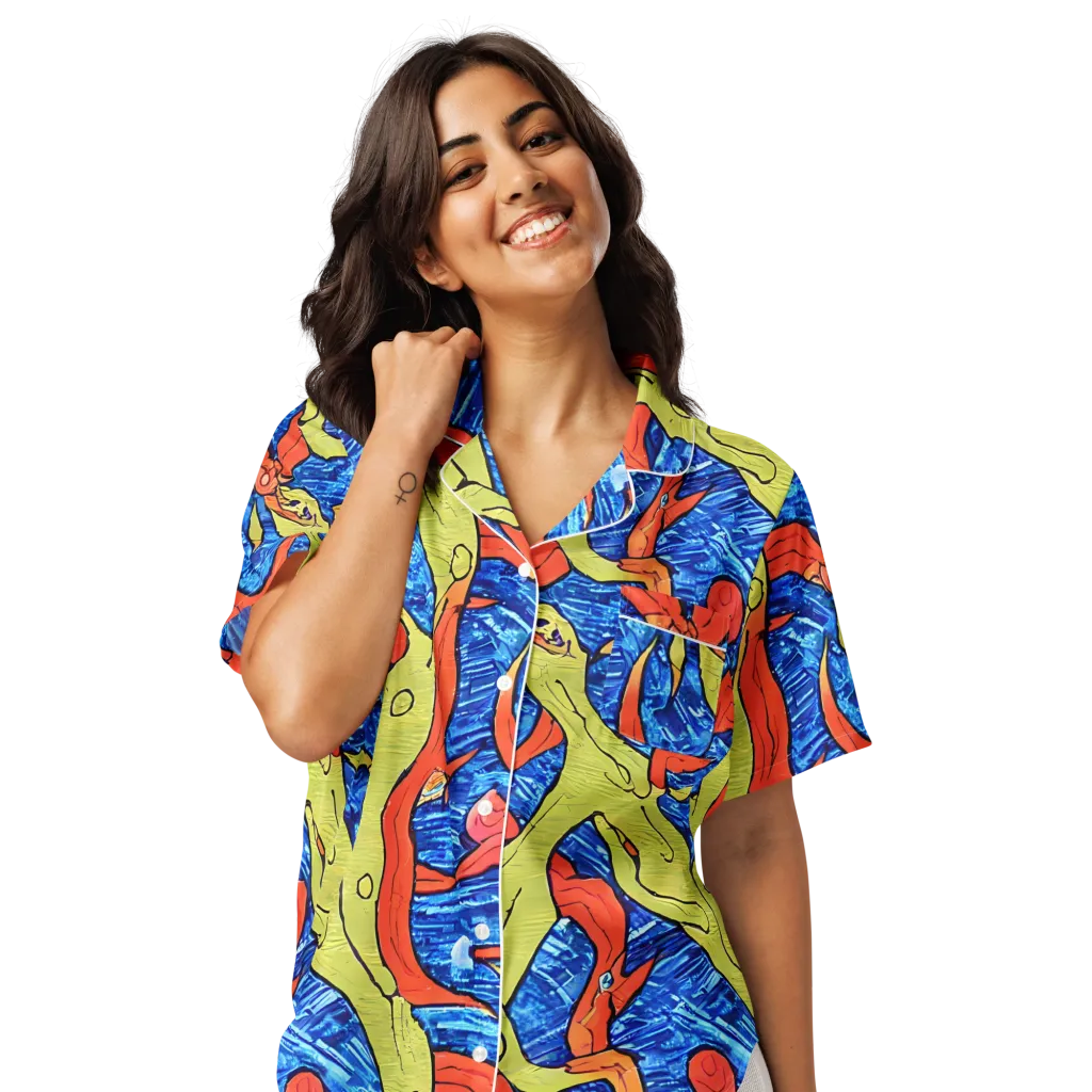 Barbier's Wave on Women's Short Sleeve Pajama Top — Front