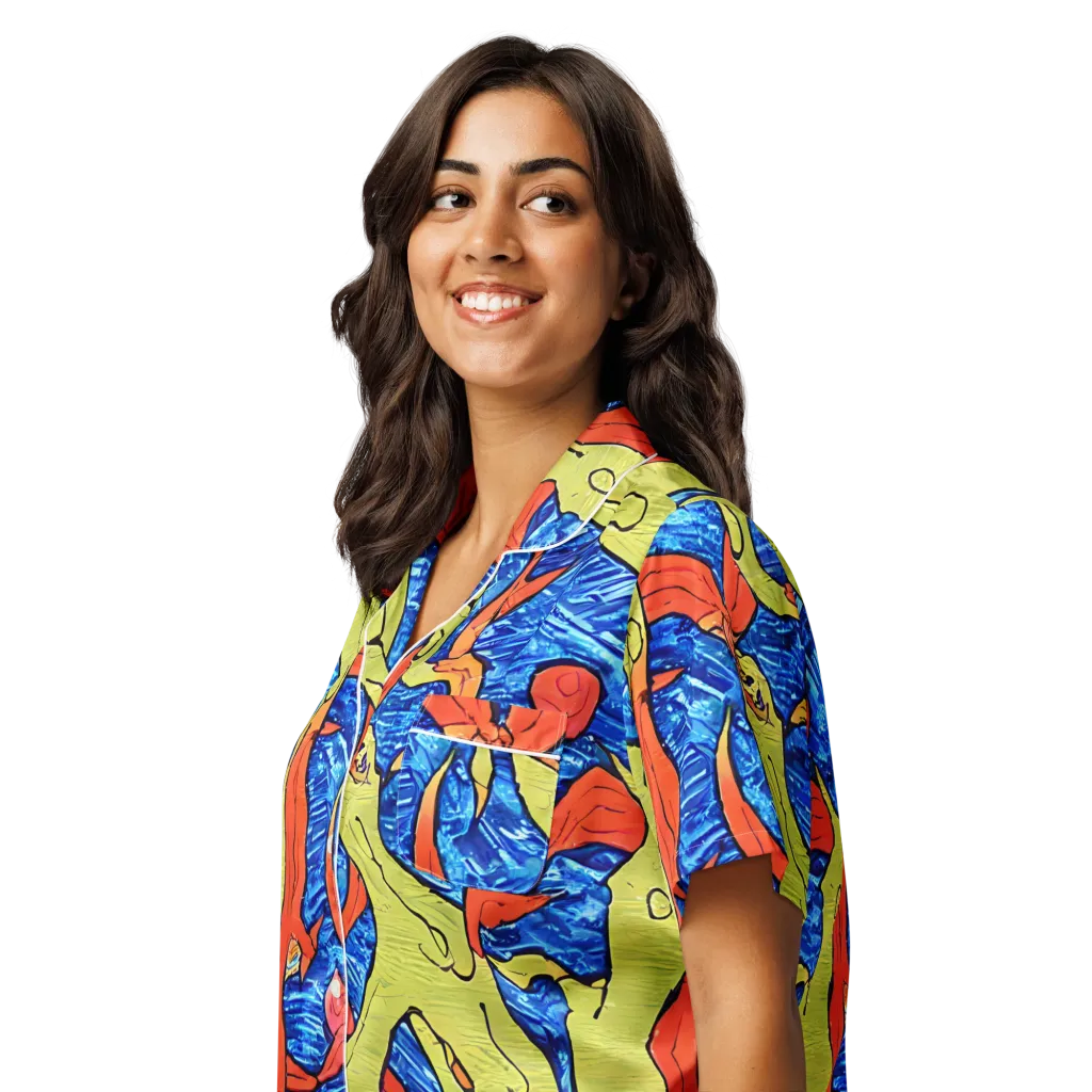 Barbier's Wave on Women's Short Sleeve Pajama Top — Left Front