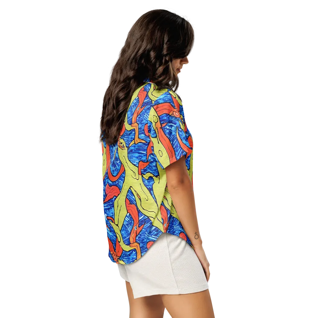 Barbier's Wave on Women's Short Sleeve Pajama Top — Right Back