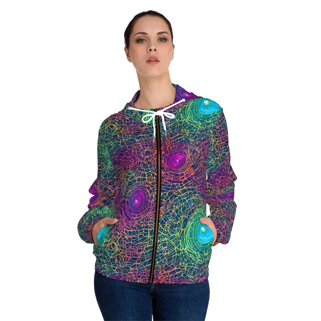 Velde Vortex on Women's Full-Zip Hoodie — Front On Person