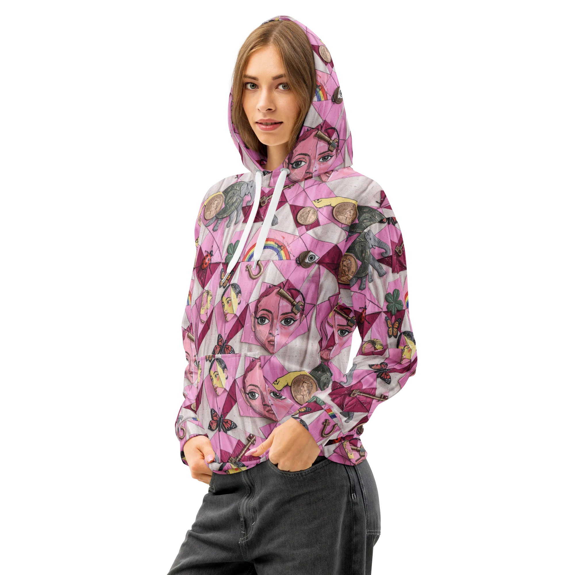 Pink Paradox on Cotton Hoodie — Left Front