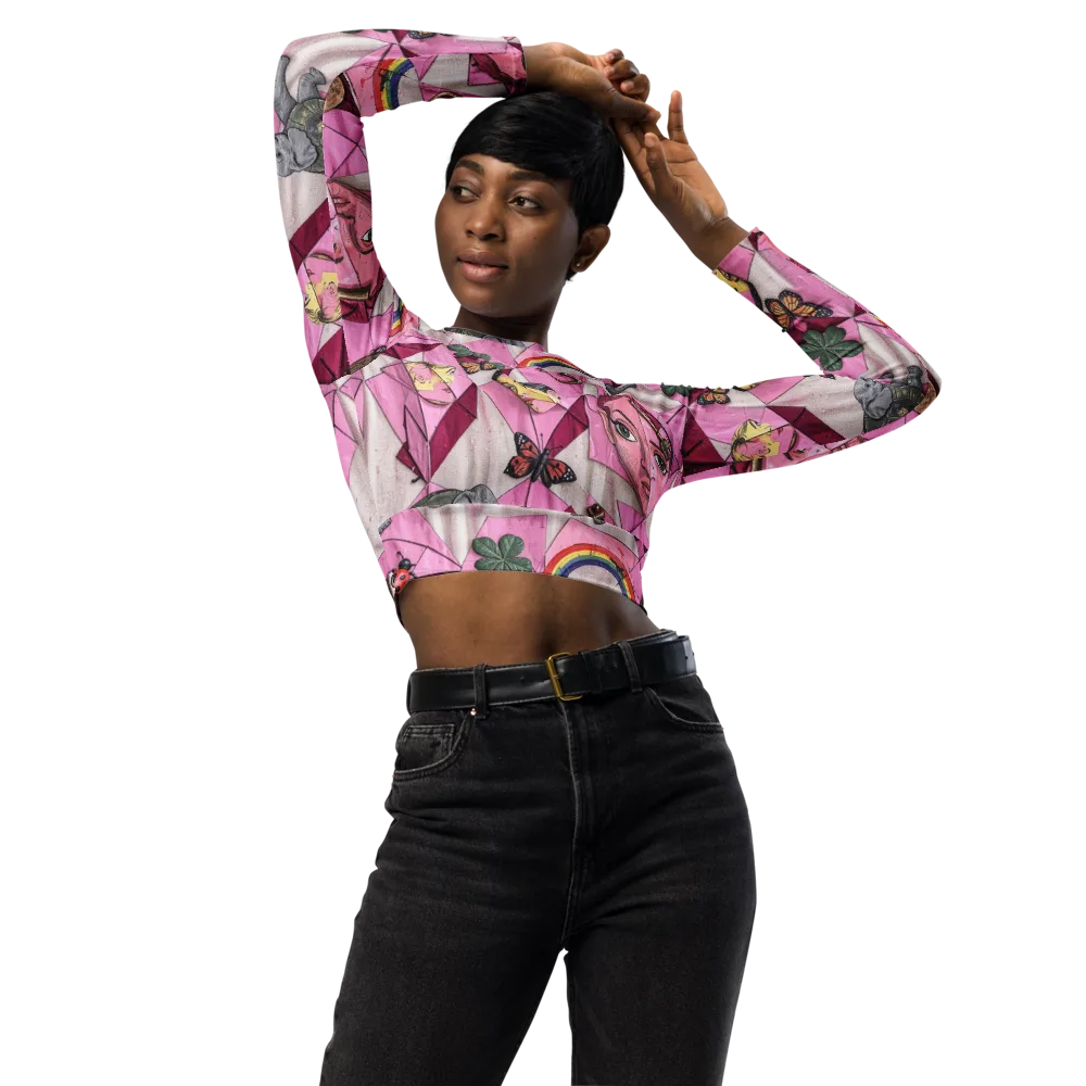 Pink Paradox on Long Sleeve Crop Top — Front
