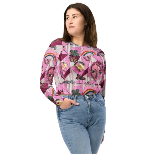 Pink Paradox on a Long Sleeve Crop Top