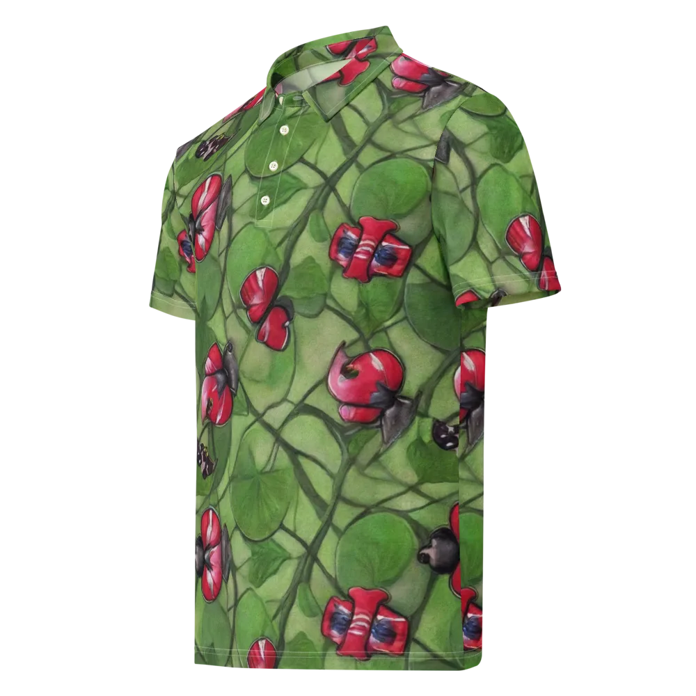 Crimson Lily Pad on Men's Slim Fit Polo Shirt — Left Front