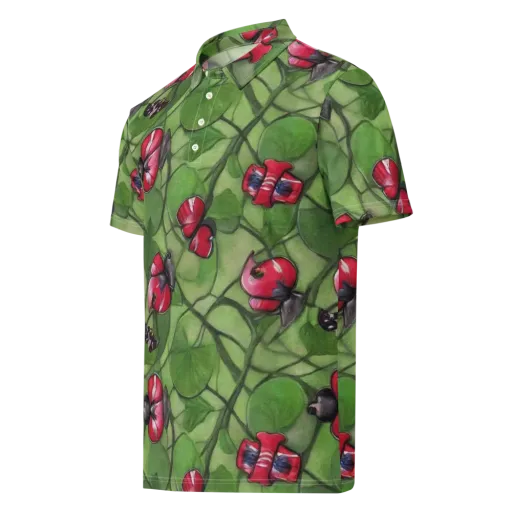 Crimson Lily Pad on a Men's Slim Fit Polo Shirt