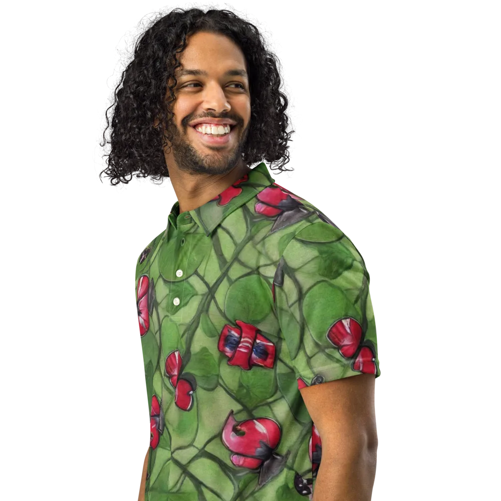 Crimson Lily Pad on Men's Slim Fit Polo Shirt — Left Front