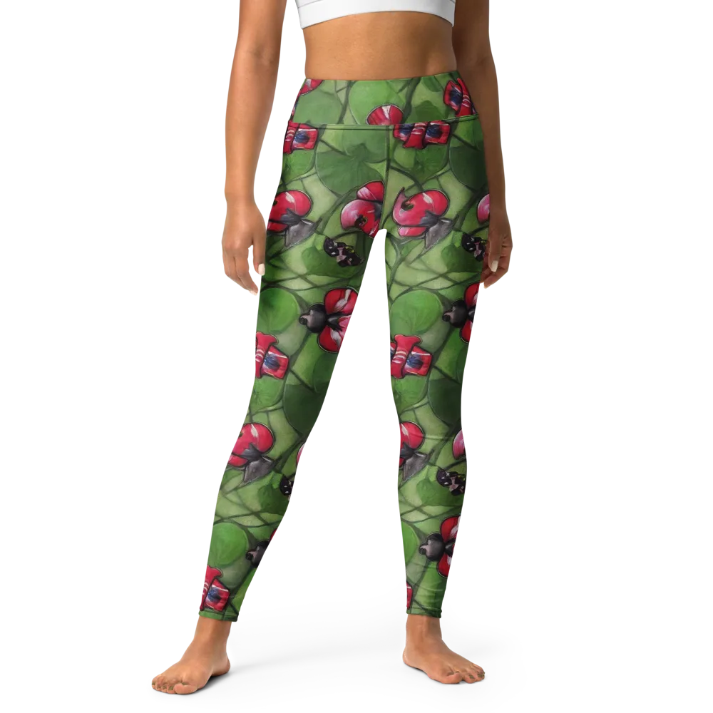 Crimson Lily Pad on Yoga Leggings — Front