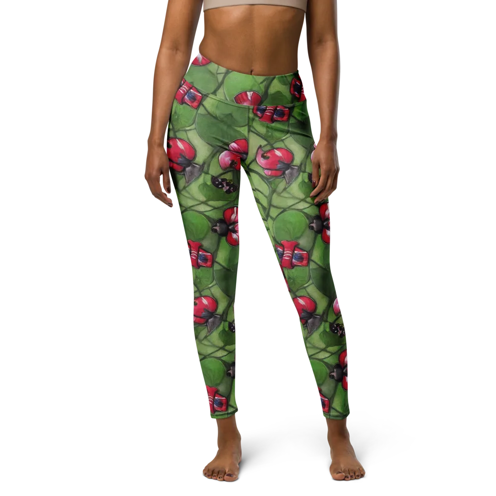 Crimson Lily Pad on Yoga Leggings — Front