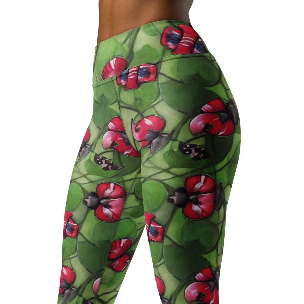 Crimson Lily Pad on Yoga Leggings — Left Front