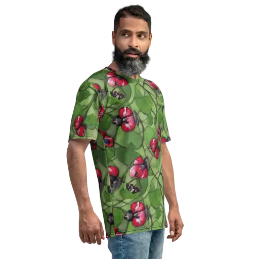 Crimson Lily Pad on a Men's Crew Neck T-Shirt